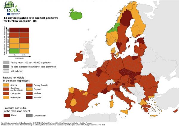 Χάρτες ECDC: Άσχημα τα νέα από τη νέα εκτίμηση για την εξάπλωση του κορωνοϊού