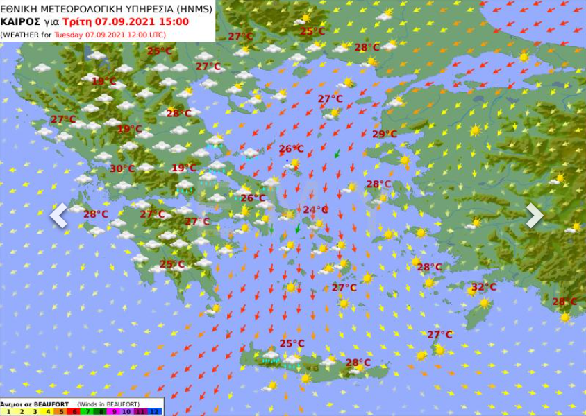 καιρός αύριο 7 Σεπτεμβρίου