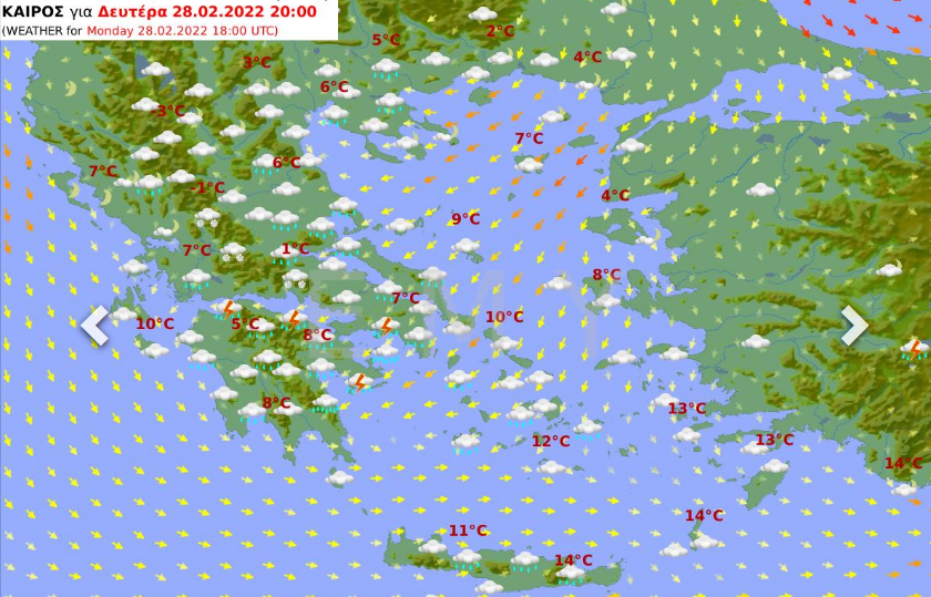 Καιρός αύριο Δευτέρα 28/2